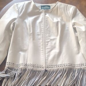 Danier Off-White Leather Jacket with Fringe P2P 19.5 Length 25.5